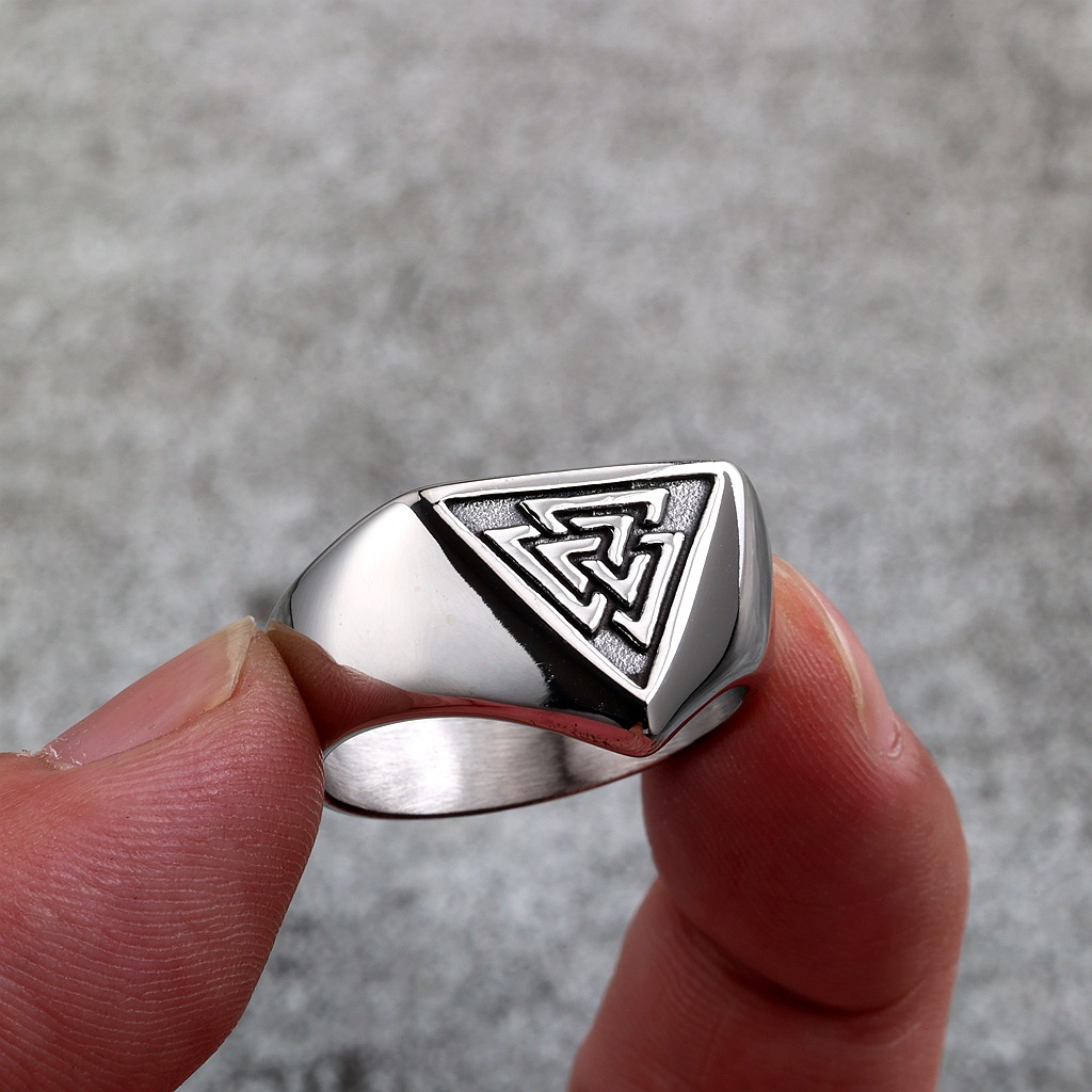 Triangle Interwoven Knot Mens Statement Signet Ring