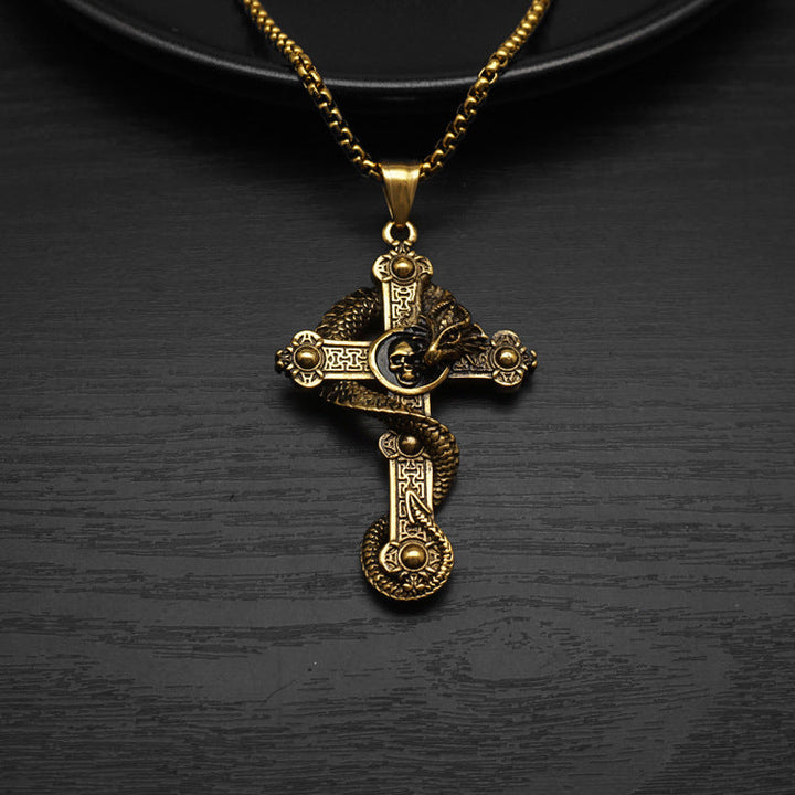 Gothic Dragon Wrapped Cross Pendant Necklace
