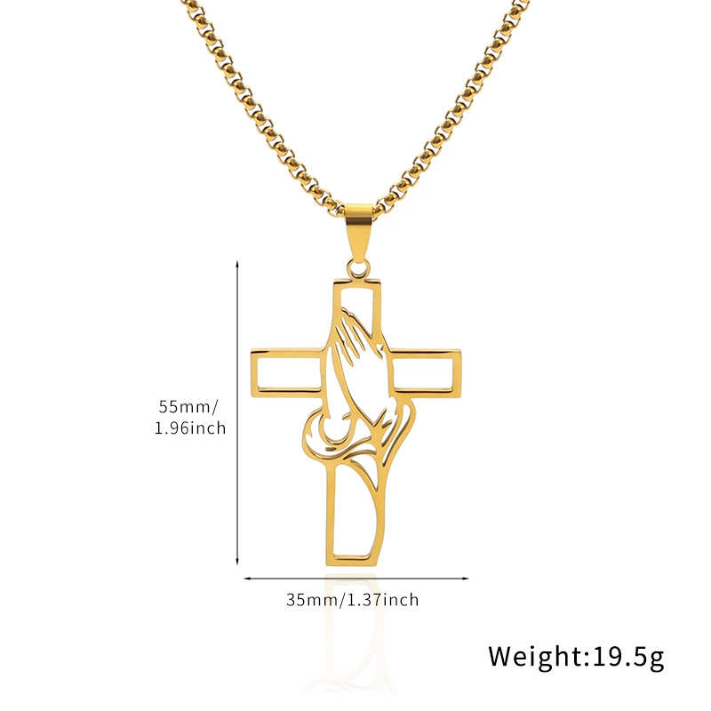 Christian Prayer Hand Cutout Cross Pendant Necklace