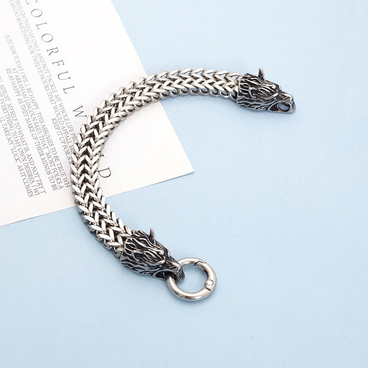 Vintage Wolf Head Statement Bracelet