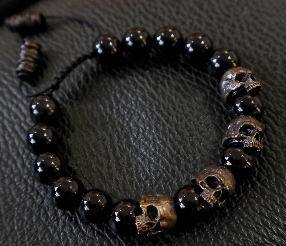 Black Onyx Beaded Skull Bracelet