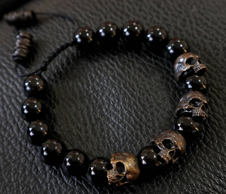 Black Onyx Beaded Skull Bracelet