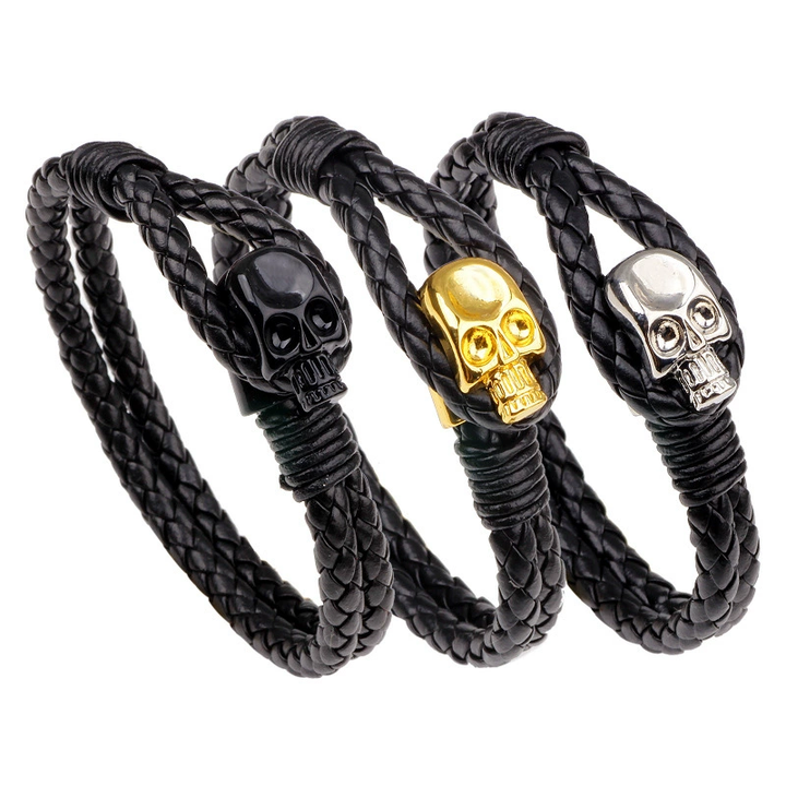 Minimal Gothic Skull Ornament Braided Wrap Bracelet
