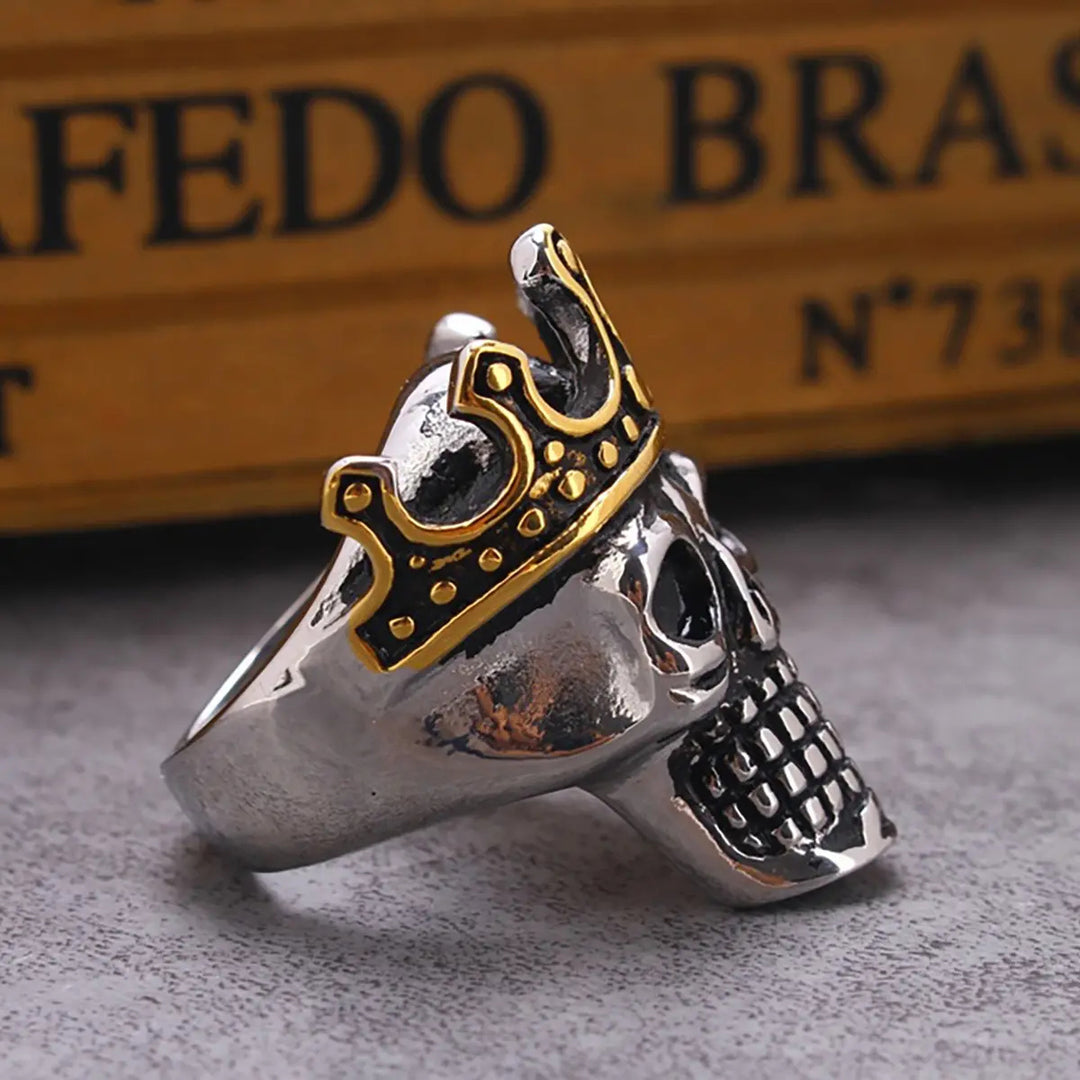 Two Tone Crown Skull Gothic Vintage Biker Statement Men Ring