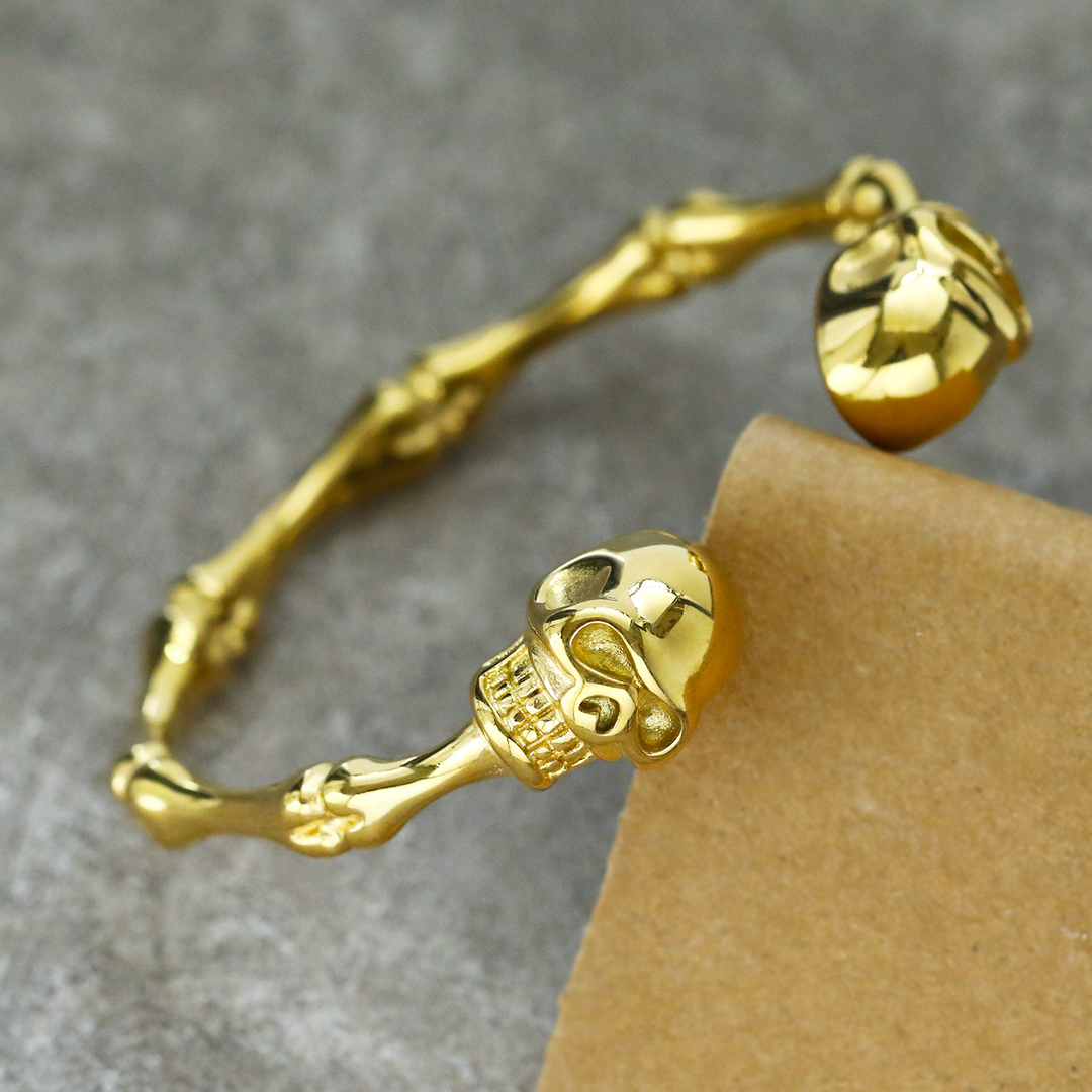 Mens Skeleton Skull Bangle Gothic Punk Open Cuff Bracelet Jewelry