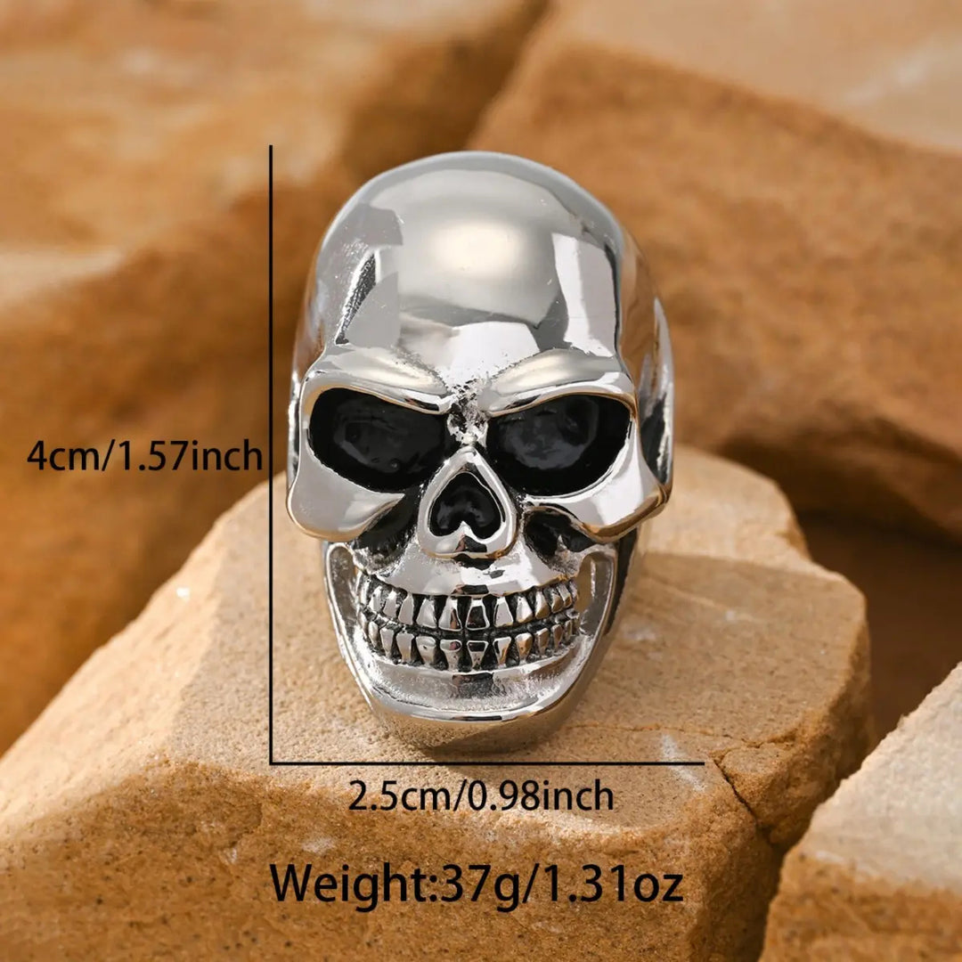 Polished Skull Gothic Mens Biker Statement Ring