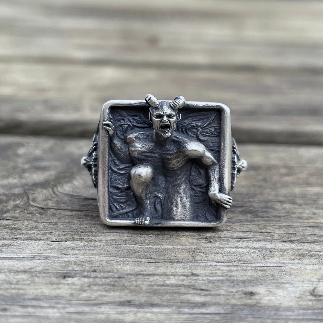 Trapped Frenzied Demon Occult Gothic Sculpted Band Ring