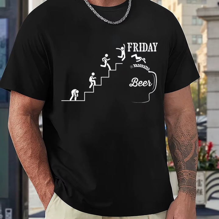 Novelty Beer Slogan Graphic Short Sleeve T-Shirt