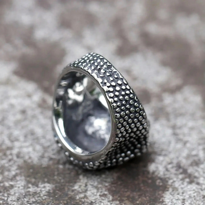 Retro Dot‑Embossed Skull Gothic Biker Statement Ring