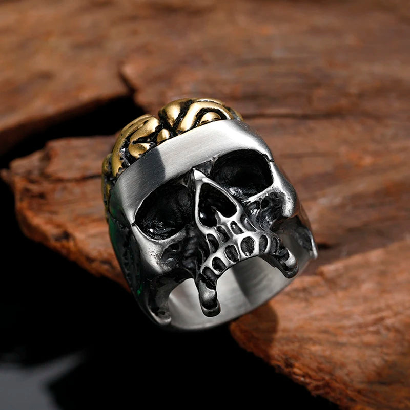 Retro Punk Open‑Brain Skull Gothic Biker Ring