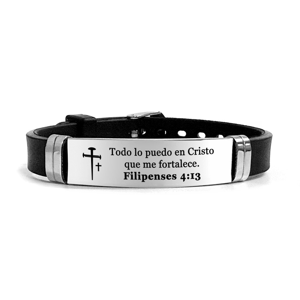 Spanish Bible Verse Engraved Leather Wristband