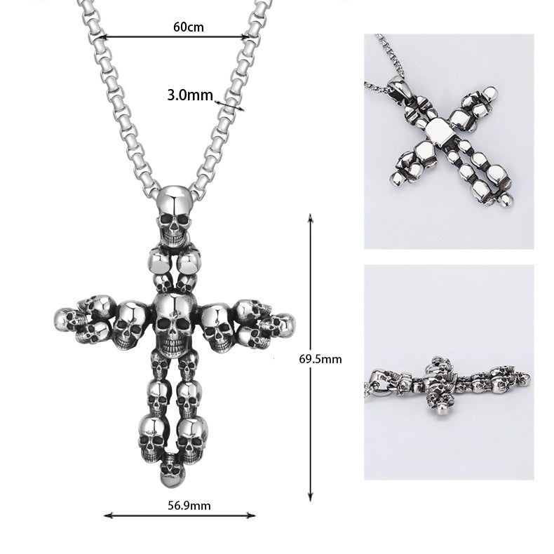 Gothic Skull Cross Pendant Stainless Steel Necklace