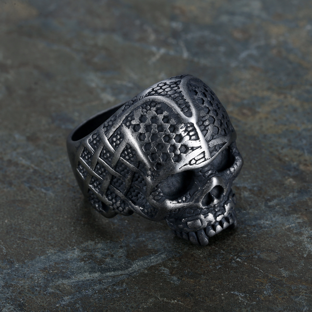 Vintage Engraved Skull Biker Statement Ring