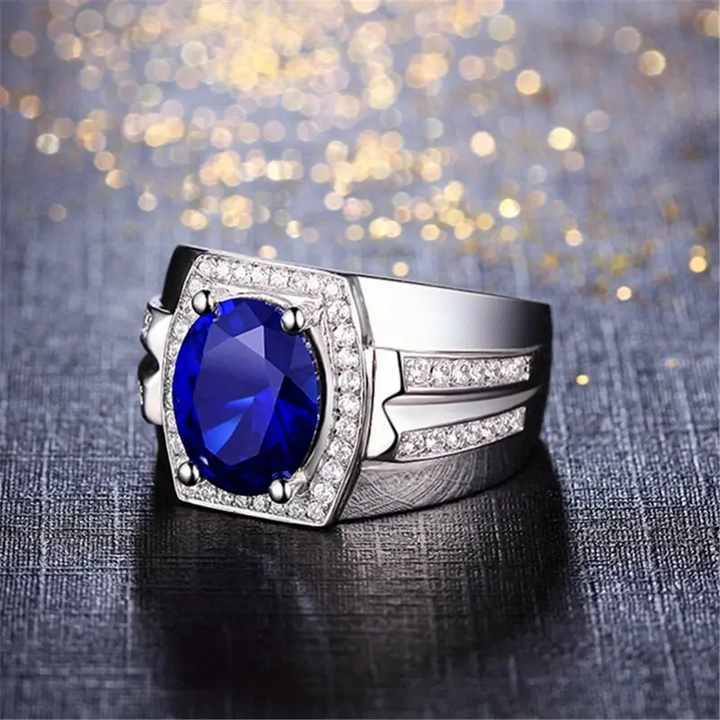 Vintage Halo Oval Cut Gemstone Men Band Ring
