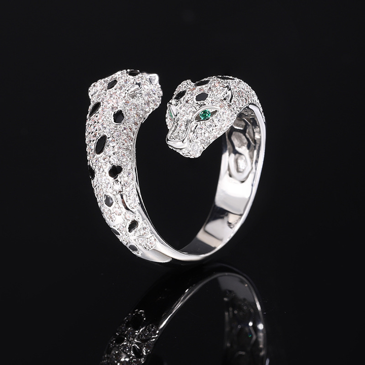 Vintage Inspired Pave Diamond Panther Open Statement Ring