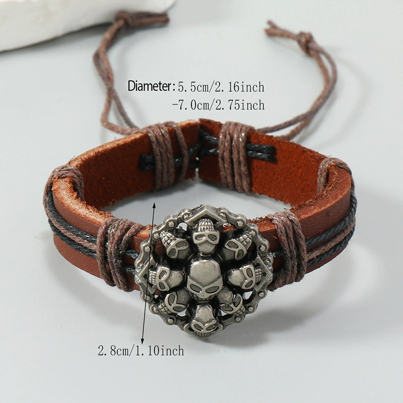 Gothic Multi Skull Rock Retro Leather Wrap Bracelet
