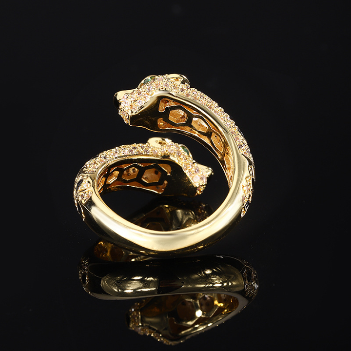 Vintage Inspired Pave Diamond Panther Open Statement Ring