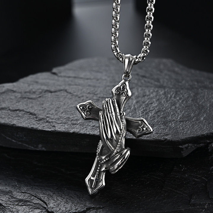 Religious Faith Praying Hands Cross Charm Necklace