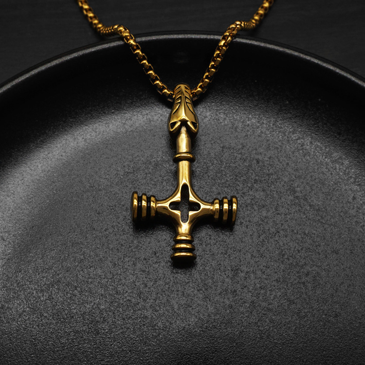 Viking Wolf Head Cross Pendant Necklace