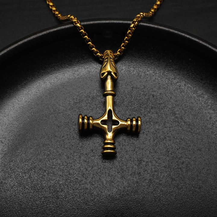 Viking Wolf Head Cross Pendant Necklace