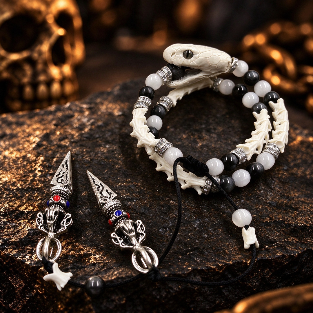 Retro Tribal Snake Head Beaded Bracelet