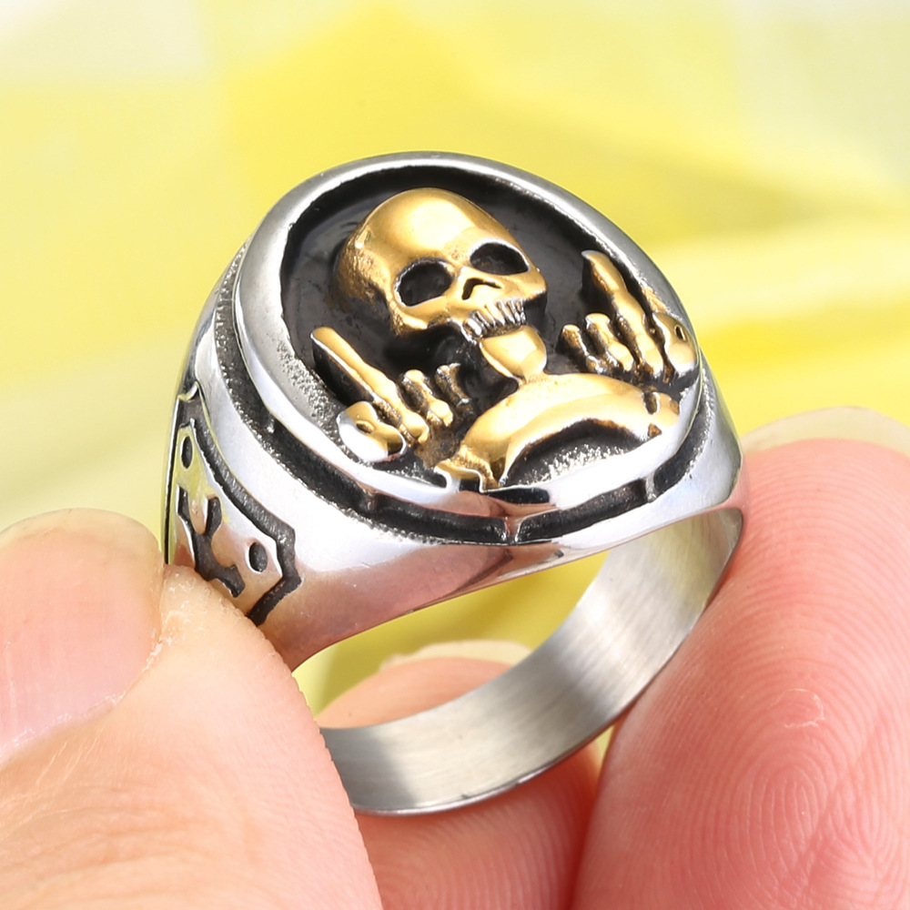 Punk Motorcycle Skull Cross Metal Ring
