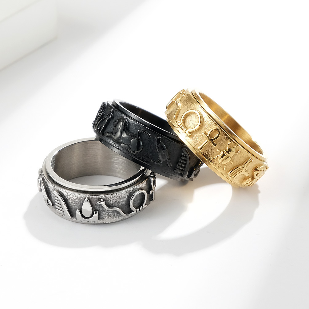 Egyptian Hieroglyph Spinner Band Ring