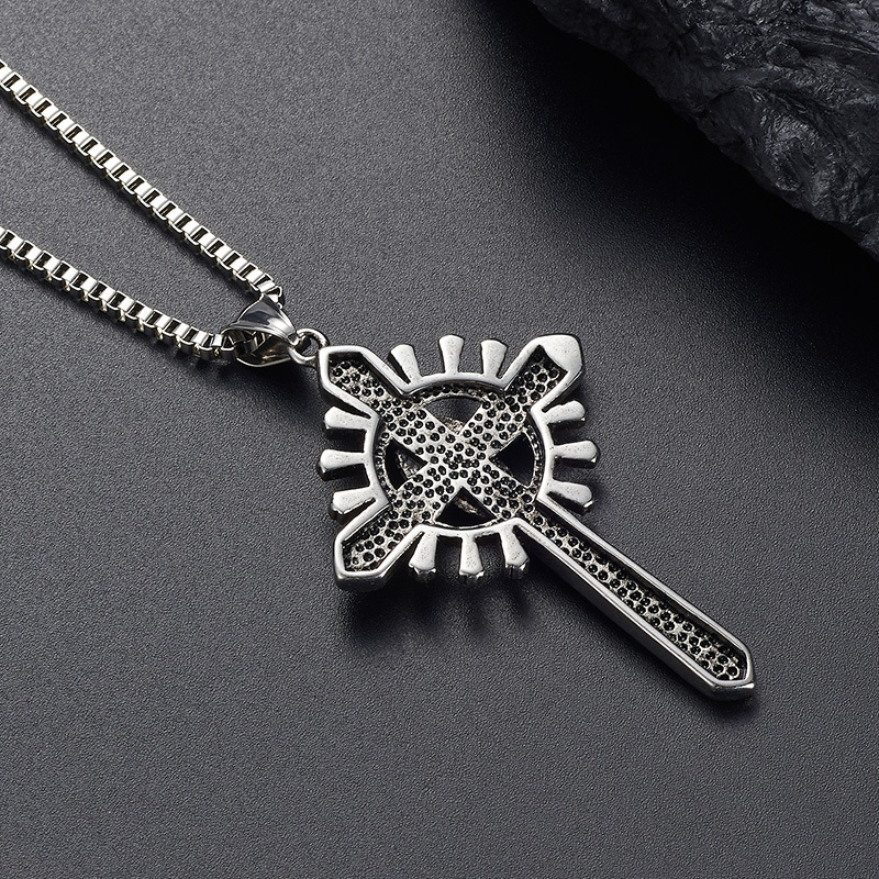 Vintage Skull Cross Pendant Necklace Stainless Steel