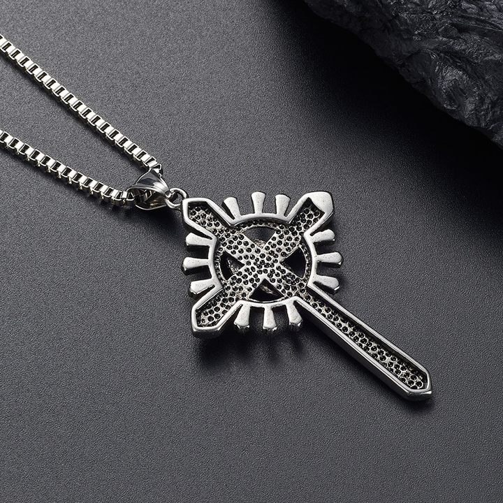 Vintage Skull Cross Pendant Necklace Stainless Steel