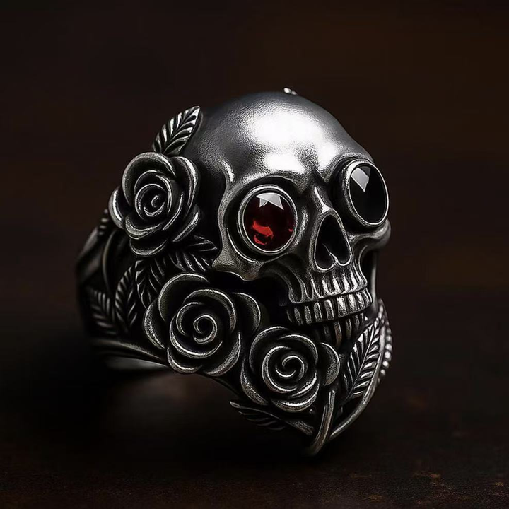 Vintage Rose Skull Gem Band