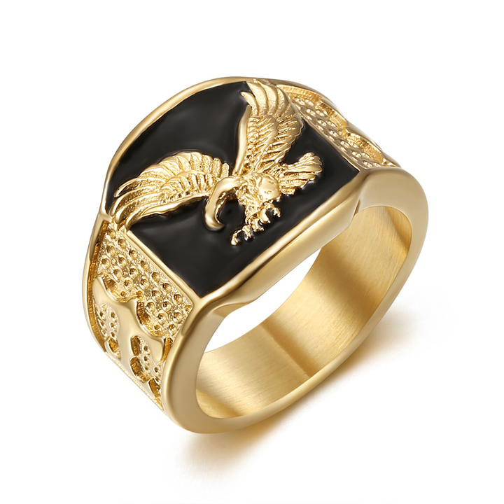 Embossed Eagle Pattern Mens Signet Band Ring