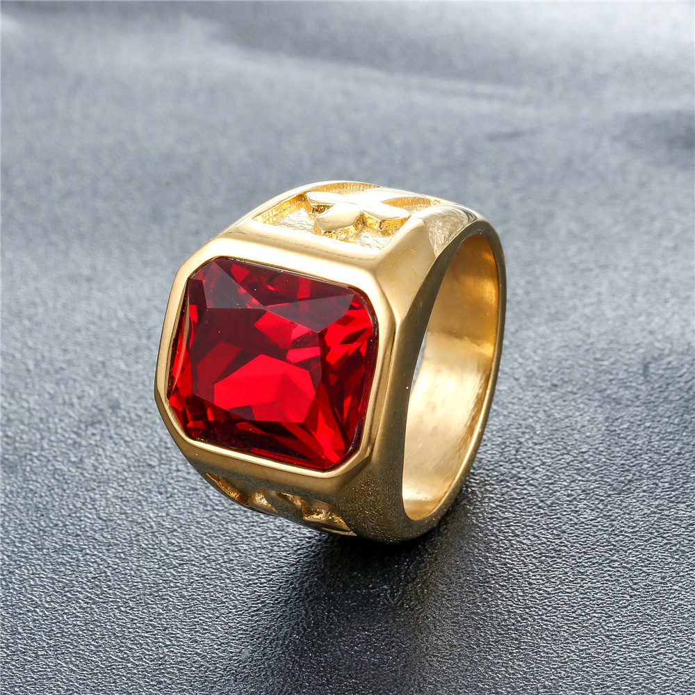 Retro Cross Inlaid Square Crystal Men Ring