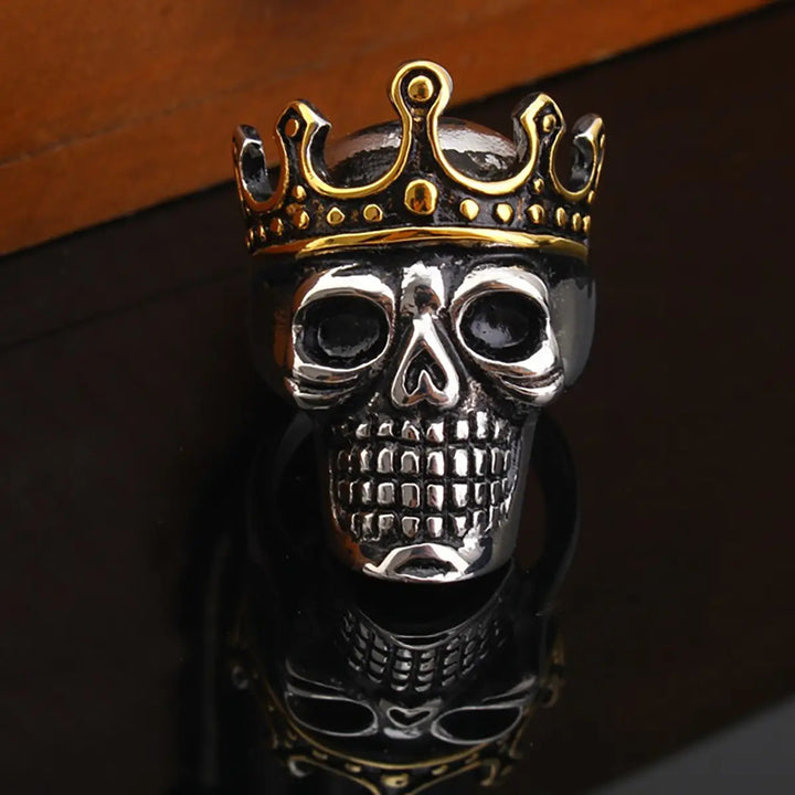Two Tone Crown Skull Gothic Vintage Biker Statement Men Ring
