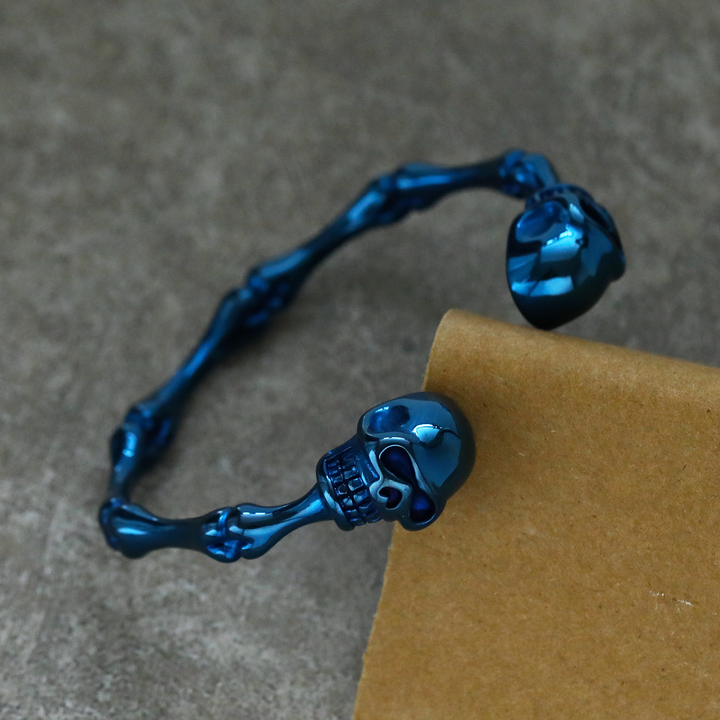 Mens Skeleton Skull Bangle Gothic Punk Open Cuff Bracelet Jewelry