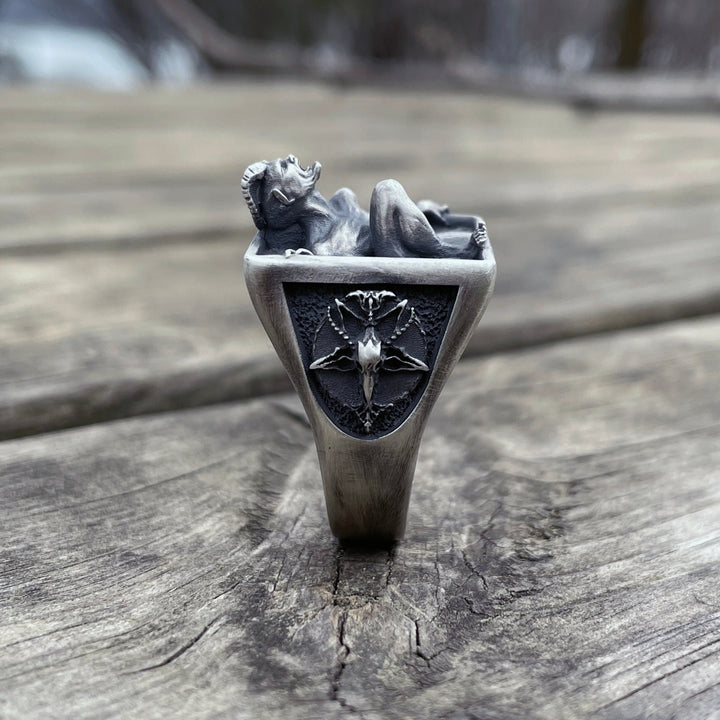 Trapped Frenzied Demon Occult Gothic Sculpted Band Ring