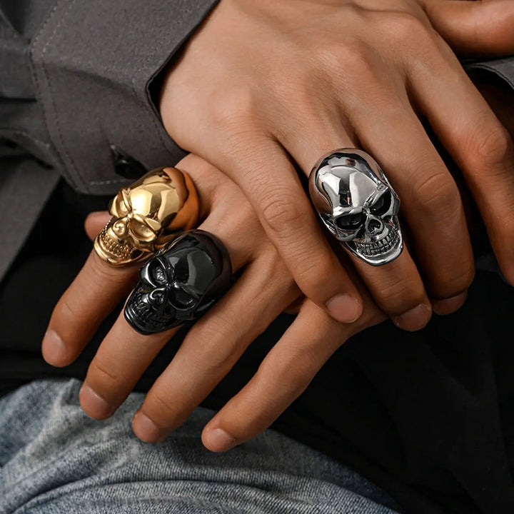 Polished Skull Gothic Mens Biker Statement Ring
