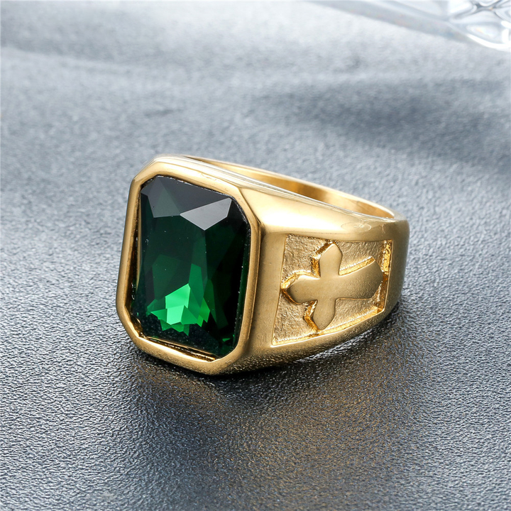 Retro Cross Inlaid Square Crystal Men Ring
