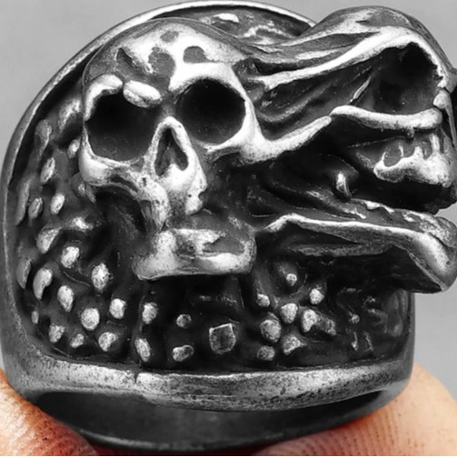 Mens Double Skull Ring Gothic Biker Statement Finger Jewelry