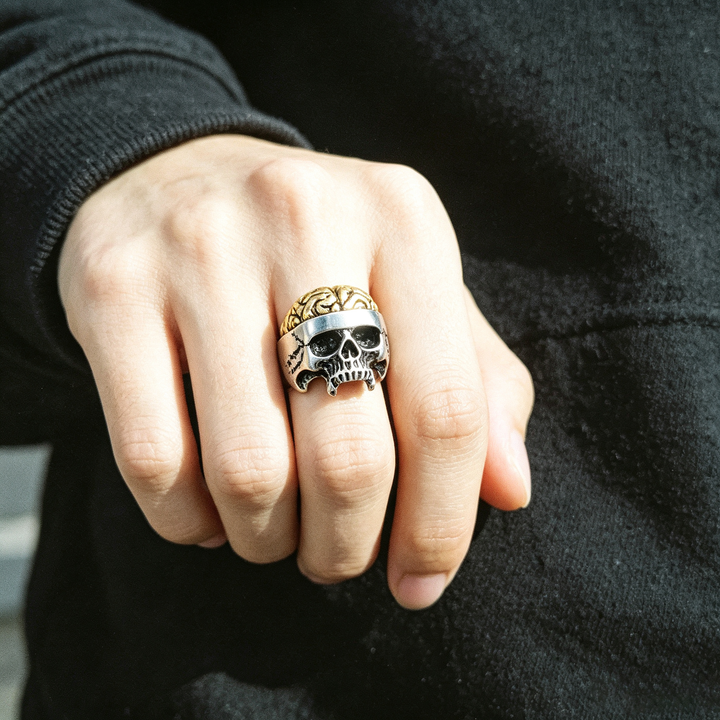 Retro Punk Open‑Brain Skull Gothic Biker Ring