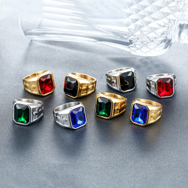Retro Cross Inlaid Square Crystal Men Ring