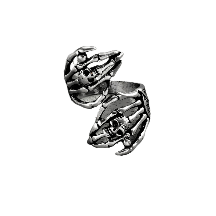Double Skull Hand Adjustable Opening Punk Ring