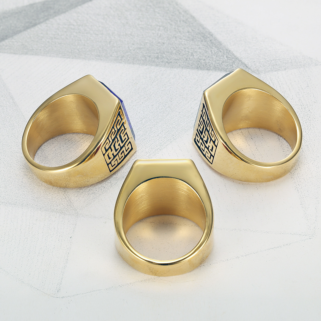 Vintage Engraved Square Crystal Men Statement Ring