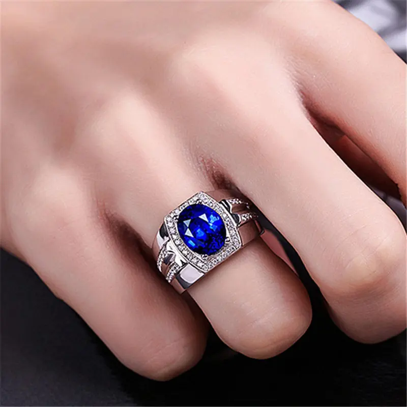 Vintage Halo Oval Cut Gemstone Men Band Ring