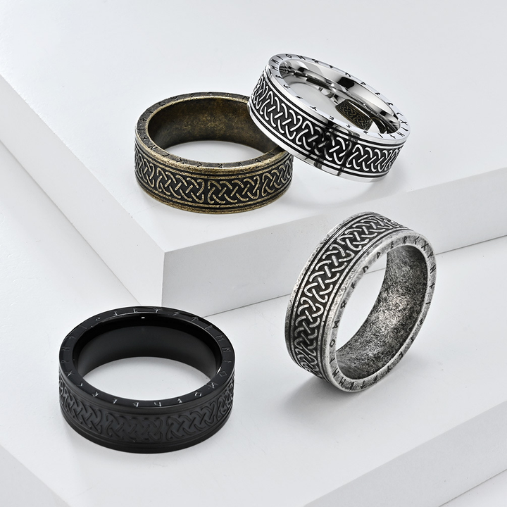Celtic Knot Rune Engraved Vintage Band Ring