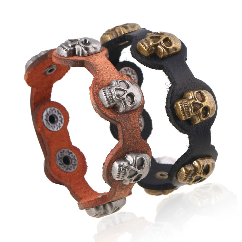 Vintage Punk Skull Leather Adjustable Wrist Bracelet