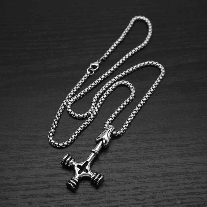 Viking Wolf Head Cross Pendant Necklace