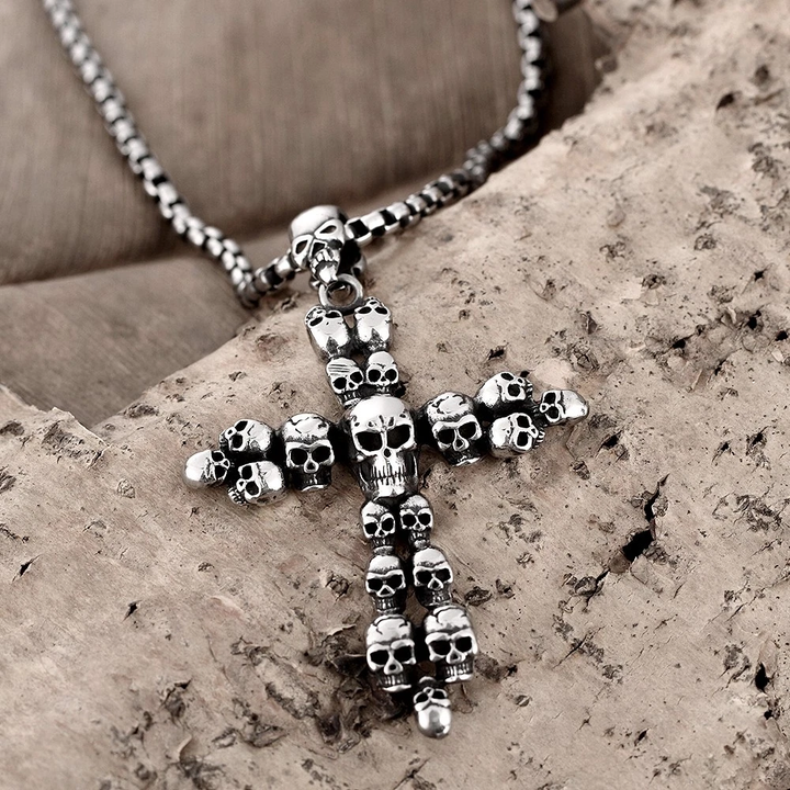 Gothic Skull Cross Pendant Stainless Steel Necklace