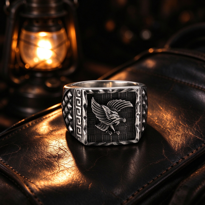 Retro Flying Eagle Biker Statement Signet Ring