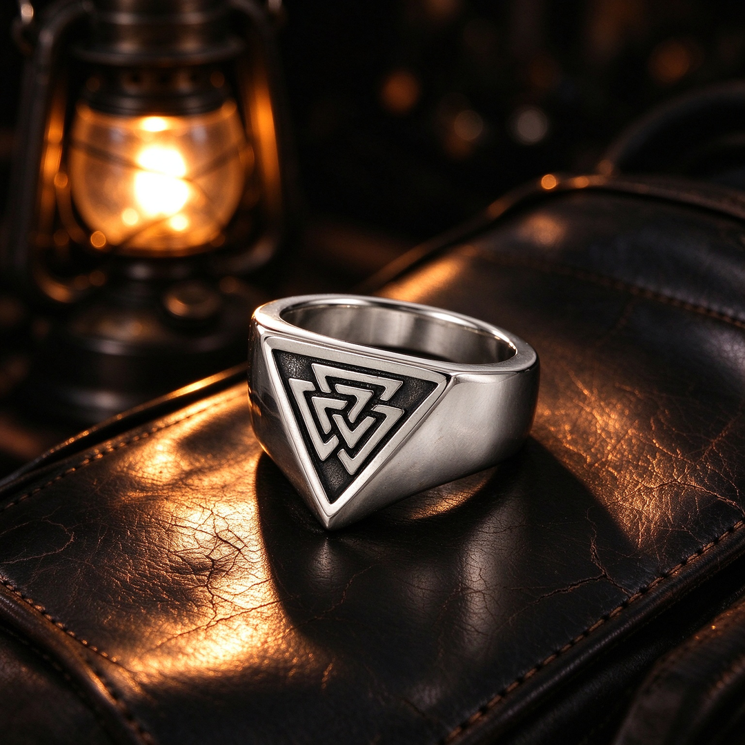 Triangle Interwoven Knot Mens Statement Signet Ring
