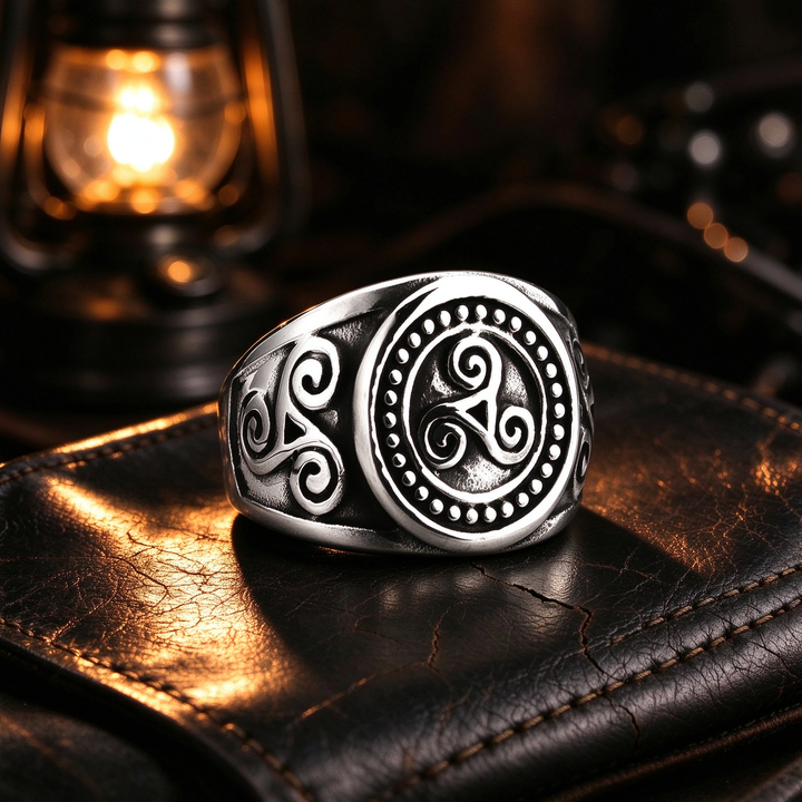 Retro Spiral Pattern Engraved Mens Signet Ring